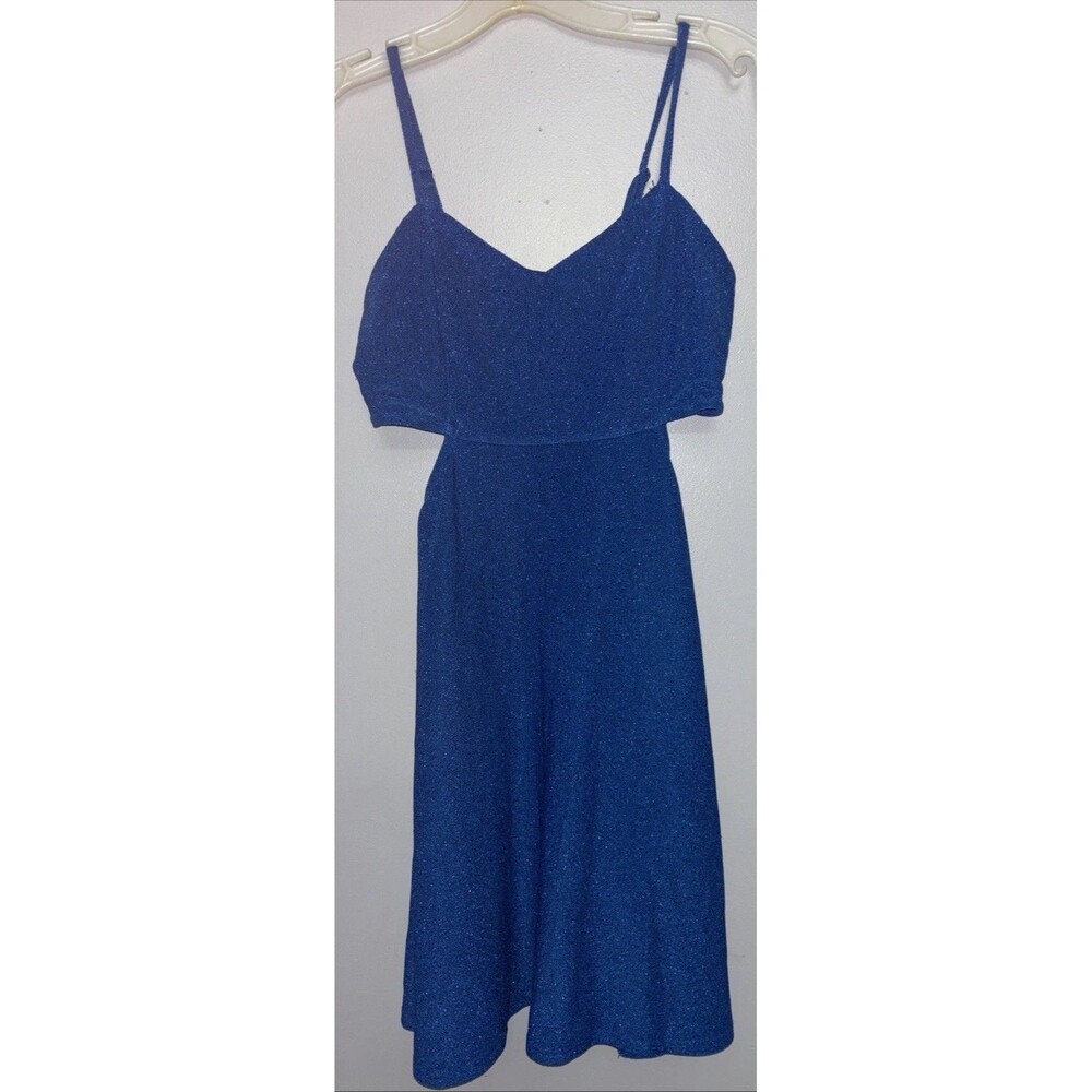 Live to be spoiled Blue Sparkly Mini dress with adjustable spaghetti straps Med